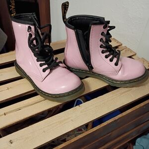 Pink Leather Lace-Up Boots